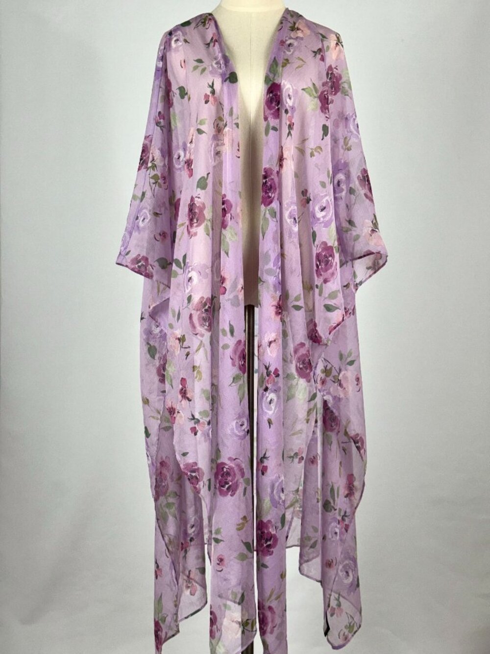Torrid Lavender Floral Sheer Chiffon Duster Kimono Cover Up Purple Open Front
